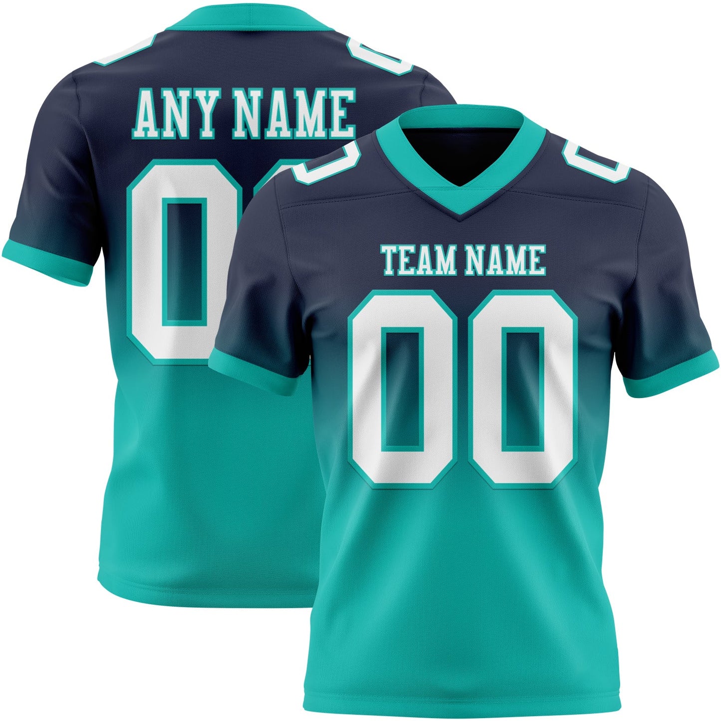 Custom Navy White-Aqua Mesh Authentic Fade Fashion Football Jersey - Sky-Custom