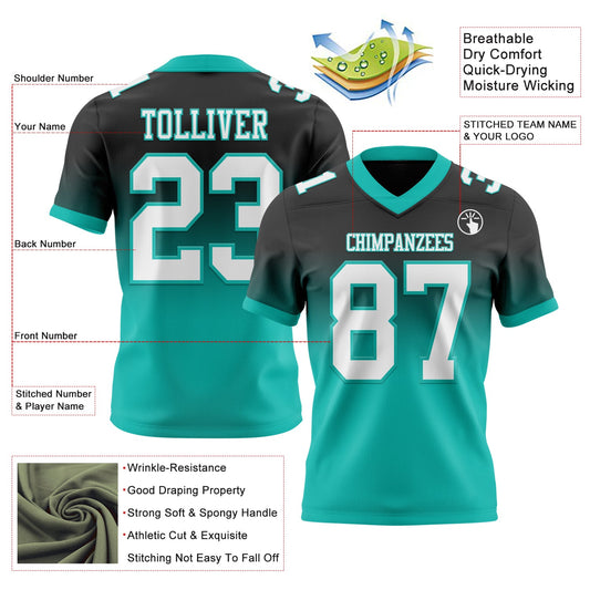 Custom Black White-Aqua Mesh Authentic Fade Fashion Football Jersey - Sky-Custom