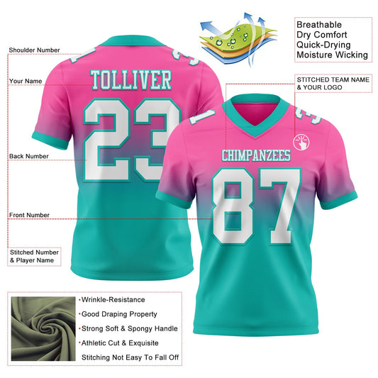 Custom Pink White-Aqua Mesh Authentic Fade Fashion Football Jersey - Sky-Custom