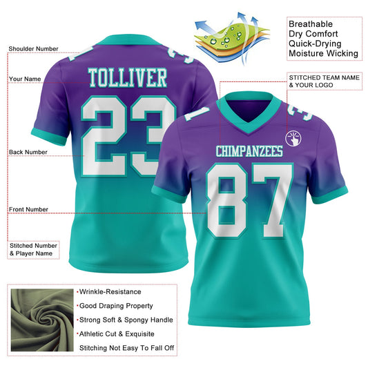 Custom Purple White-Aqua Mesh Authentic Fade Fashion Football Jersey - Sky-Custom
