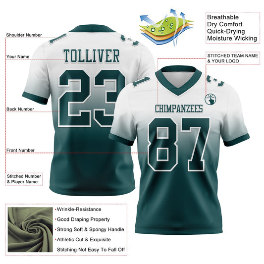 Custom White Midnight Green Mesh Authentic Fade Fashion Football Jersey - Sky-Custom