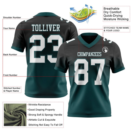 Custom Black White-Midnight Green Mesh Authentic Fade Fashion Football Jersey - Sky-Custom
