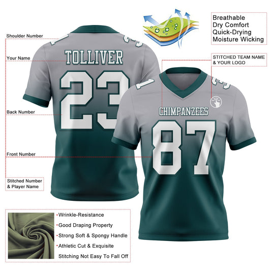Custom Gray White-Midnight Green Mesh Authentic Fade Fashion Football Jersey - Sky-Custom
