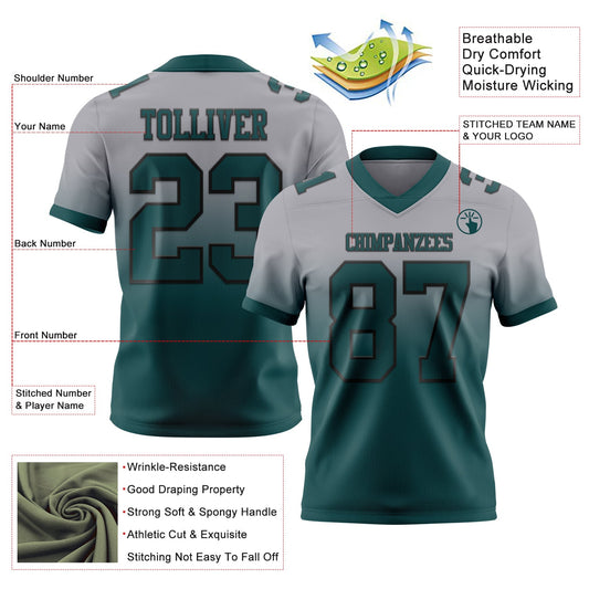 Custom Gray Midnight Green-Black Mesh Authentic Fade Fashion Football Jersey - Sky-Custom