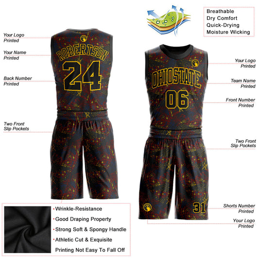Custom Figure Black-Gold Round Neck Sublimation Basketball Suit Jersey - Sky-Custom