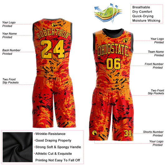 Custom Figure Gold-Orange Round Neck Sublimation Basketball Suit Jersey - Sky-Custom