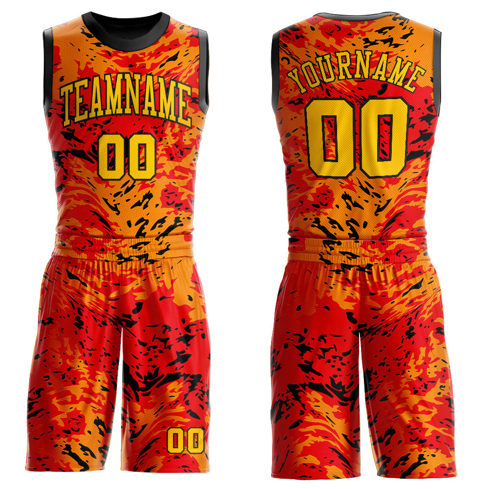 Custom Figure Gold-Orange Round Neck Sublimation Basketball Suit Jersey - Sky-Custom