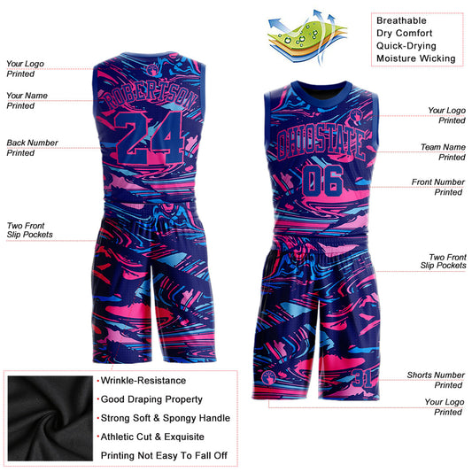 Custom Figure Royal-Pink Round Neck Sublimation Basketball Suit Jersey - Sky-Custom