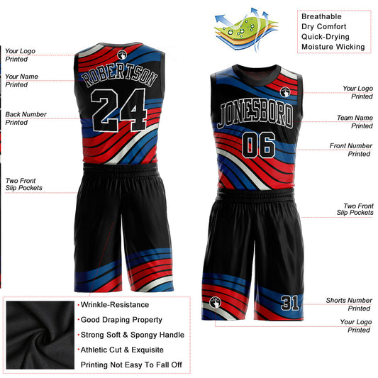 Custom Figure Black-Red Round Neck Sublimation Basketball Suit Jersey - Sky-Custom