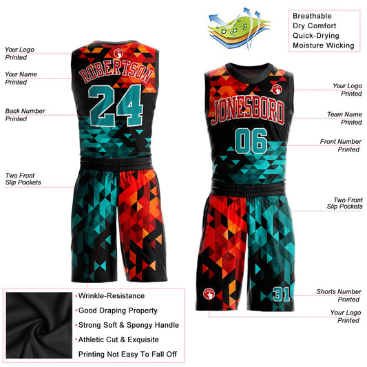 Custom Figure Aqua-Red Round Neck Sublimation Basketball Suit Jersey - Sky-Custom