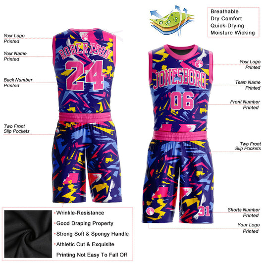 Custom Figure Pink-Gold Music Festival Round Neck Sublimation Basketball Suit Jersey - Sky-Custom