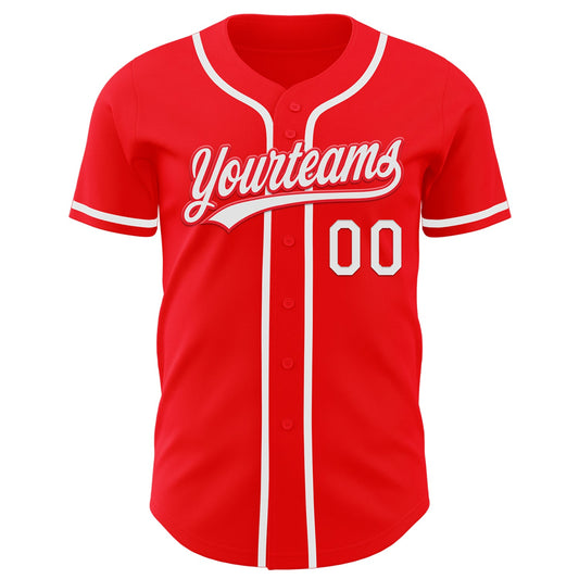 Custom Fire Red White Authentic Baseball Jersey - Sky-Custom