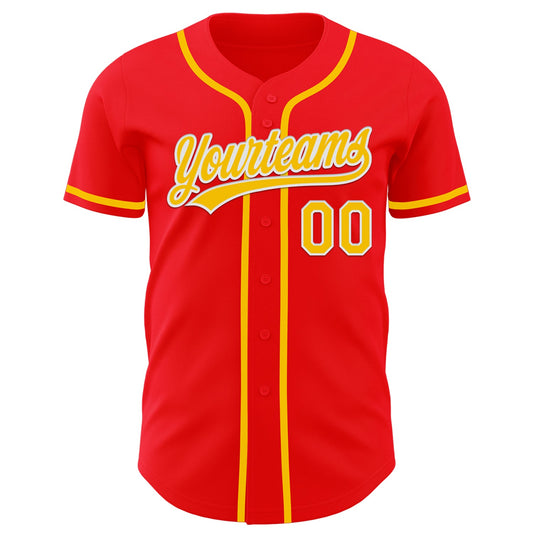 Custom Fire Red Yellow-White Authentic Baseball Jersey - Sky-Custom