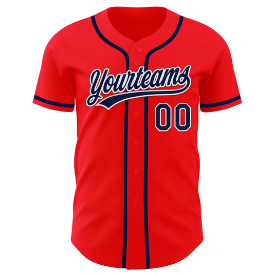 Custom Fire Red Navy-White Authentic Baseball Jersey - Sky-Custom