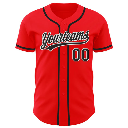 Custom Fire Red Black-White Authentic Baseball Jersey - Sky-Custom