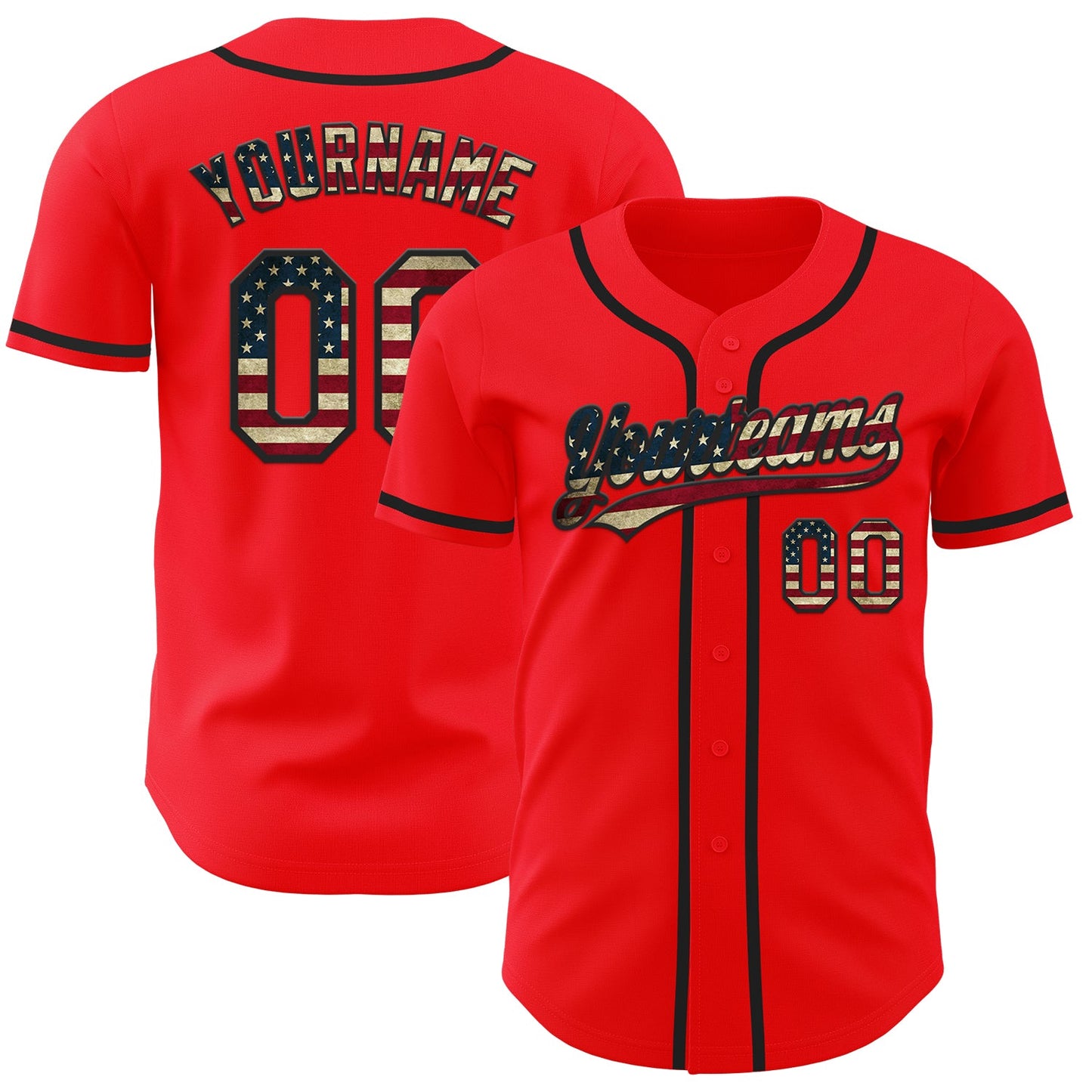 Custom Fire Red Vintage USA Flag-Black Authentic Baseball Jersey - Sky-Custom