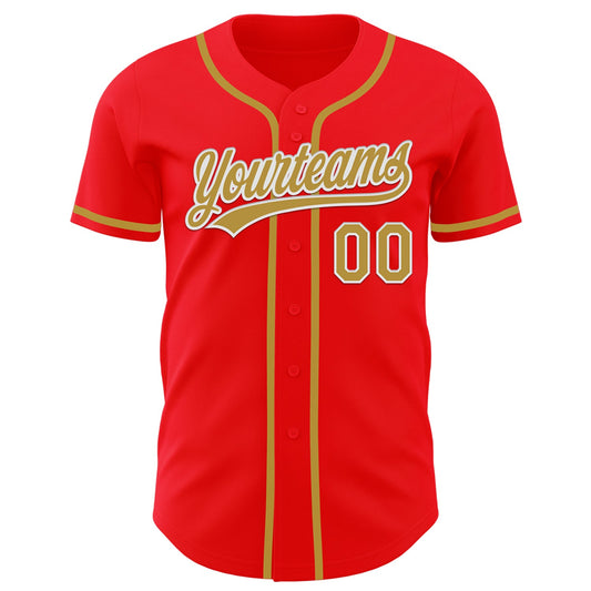 Custom Fire Red Old Gold-White Authentic Baseball Jersey - Sky-Custom