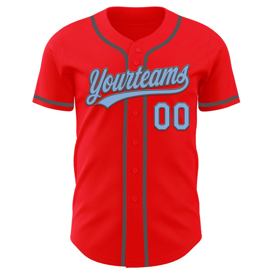 Custom Fire Red Light Blue-Steel Gray Authentic Baseball Jersey - Sky-Custom
