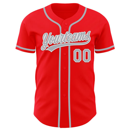 Custom Fire Red Gray-White Authentic Baseball Jersey - Sky-Custom