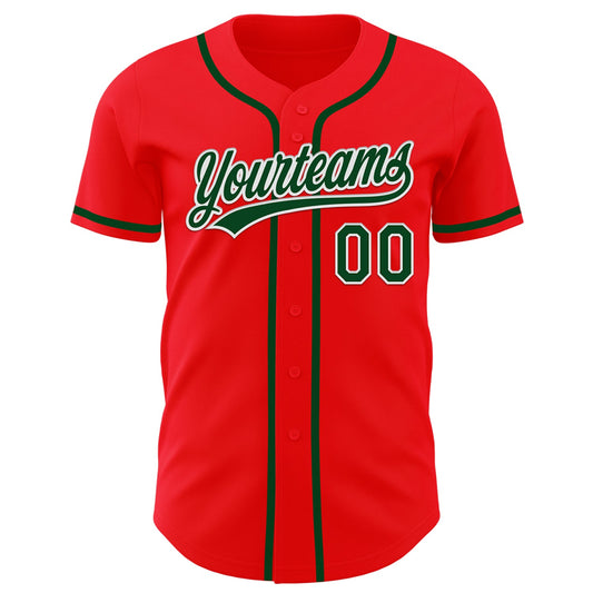Custom Fire Red Green-White Authentic Baseball Jersey - Sky-Custom
