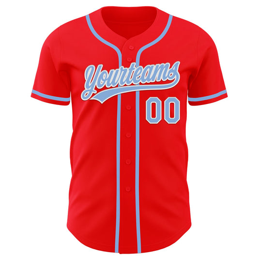 Custom Fire Red Light Blue-White Authentic Baseball Jersey - Sky-Custom