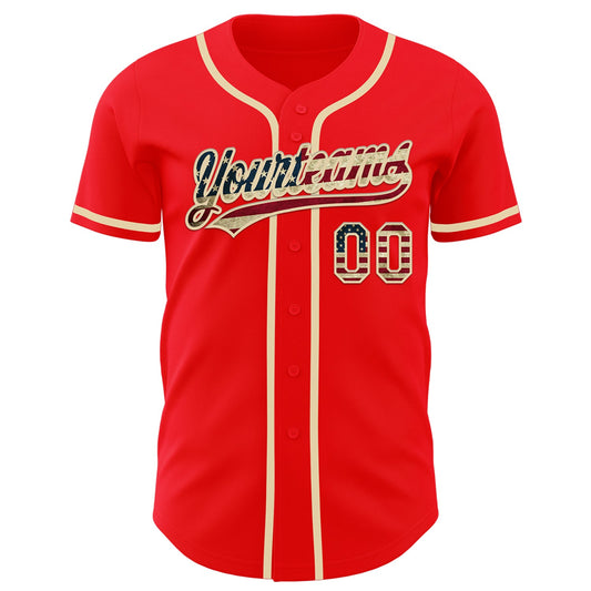 Custom Fire Red Vintage USA Flag-Cream Authentic Baseball Jersey - Sky-Custom