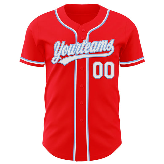 Custom Fire Red White-Light Blue Authentic Baseball Jersey - Sky-Custom