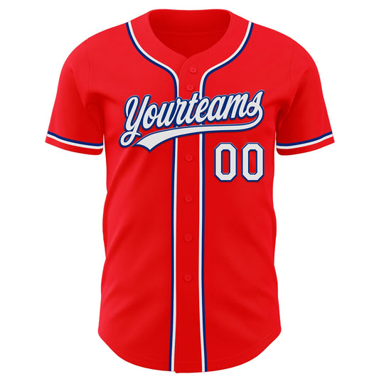 Custom Fire Red White-Royal Authentic Baseball Jersey - Sky-Custom