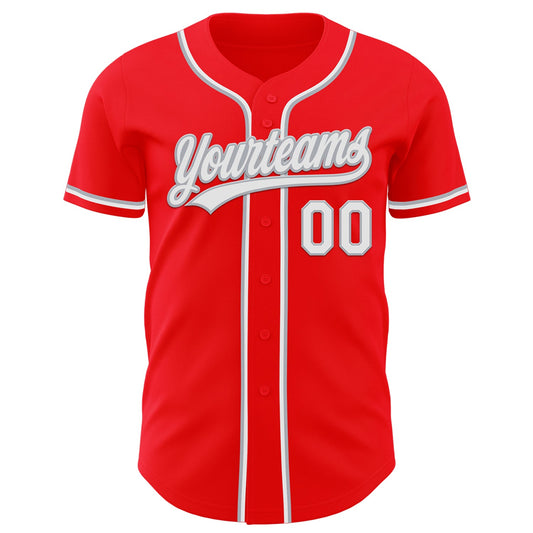 Custom Fire Red White-Gray Authentic Baseball Jersey - Sky-Custom