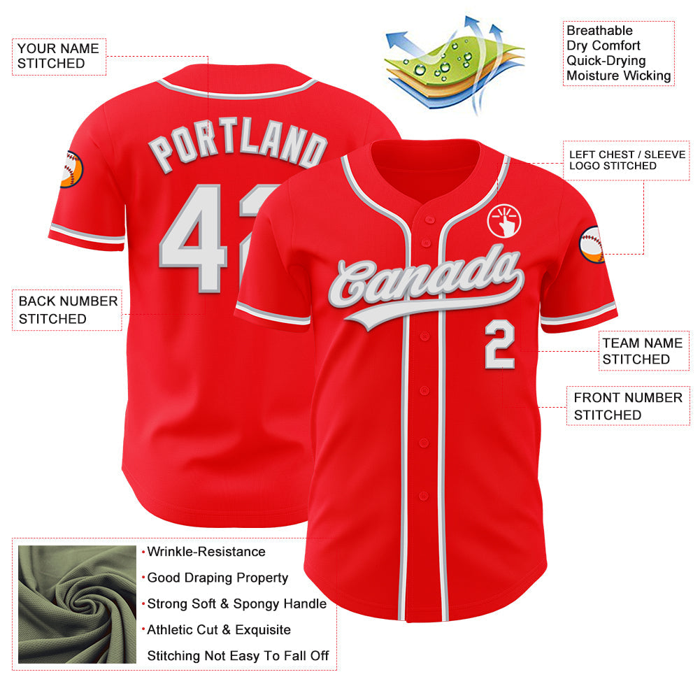 Custom Fire Red White-Gray Authentic Baseball Jersey - Sky-Custom