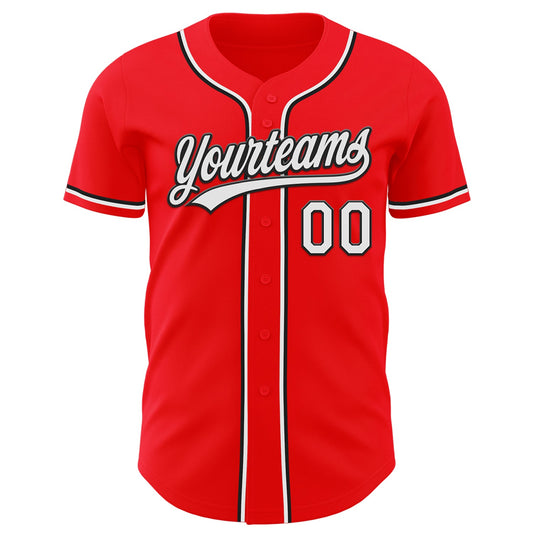 Custom Fire Red White-Black Authentic Baseball Jersey - Sky-Custom