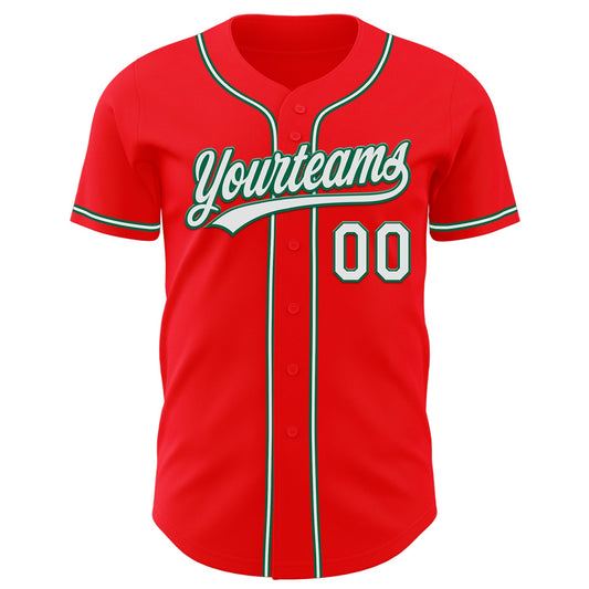 Custom Fire Red White-Kelly Green Authentic Baseball Jersey - Sky-Custom
