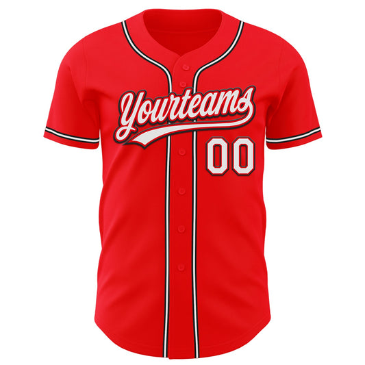 Custom Fire Red White-Black Authentic Baseball Jersey - Sky-Custom