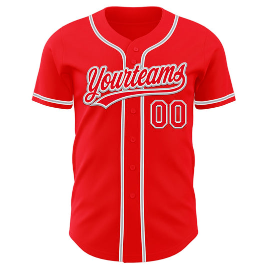Custom Fire Red White-Gray Authentic Baseball Jersey - Sky-Custom