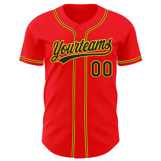 Custom Fire Red Black-Yellow Authentic Baseball Jersey - Sky-Custom