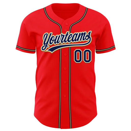 Custom Fire Red Navy-Old Gold Authentic Baseball Jersey - Sky-Custom