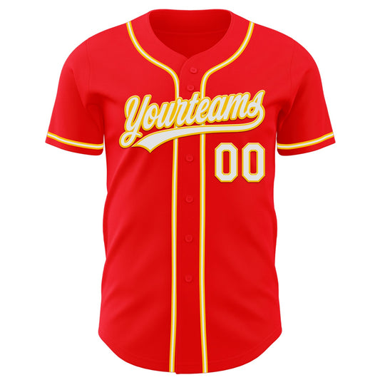 Custom Fire Red White-Yellow Authentic Baseball Jersey - Sky-Custom