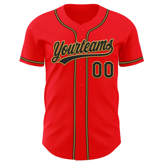 Custom Fire Red Black-Old Gold Authentic Baseball Jersey - Sky-Custom