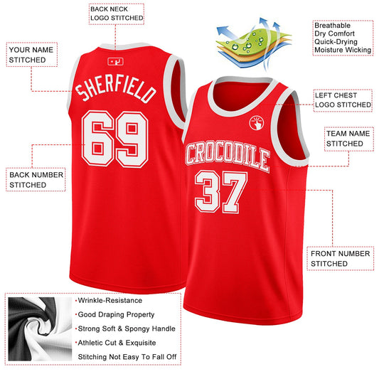 Custom Fire Red White Authentic Basketball Jersey - Sky-Custom