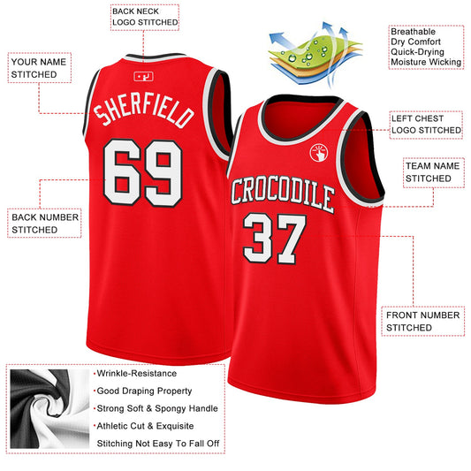 Custom Fire Red White-Black Authentic Basketball Jersey - Sky-Custom