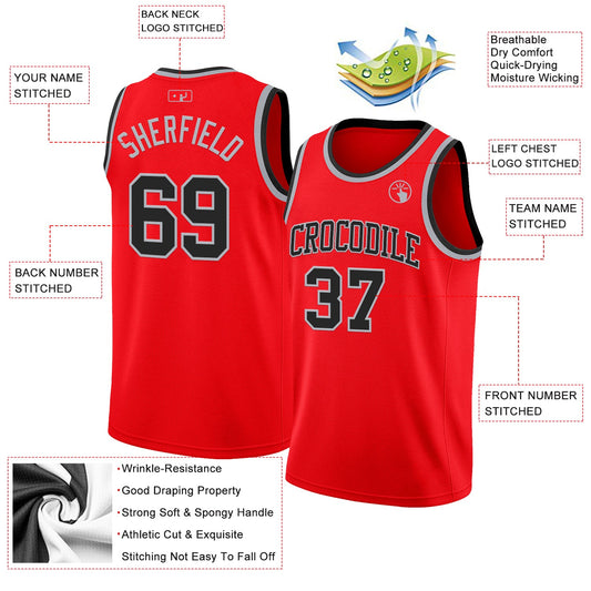 Custom Fire Red Black-Gray Authentic Basketball Jersey - Sky-Custom