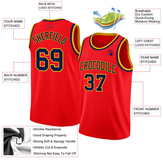 Custom Fire Red Navy-Gold Authentic Basketball Jersey - Sky-Custom