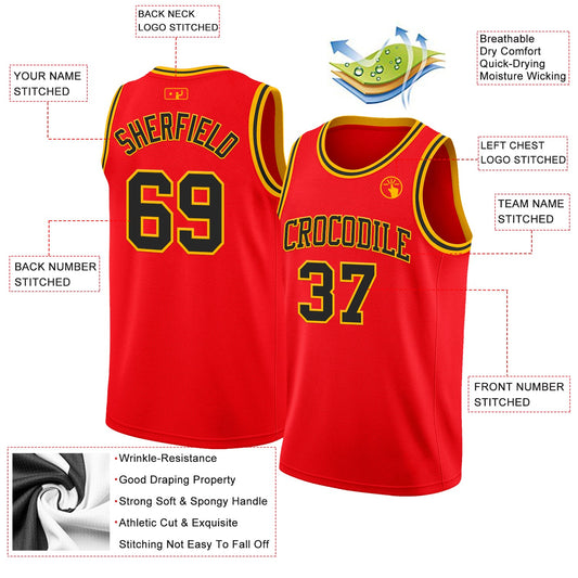 Custom Fire Red Black-Gold Authentic Basketball Jersey - Sky-Custom