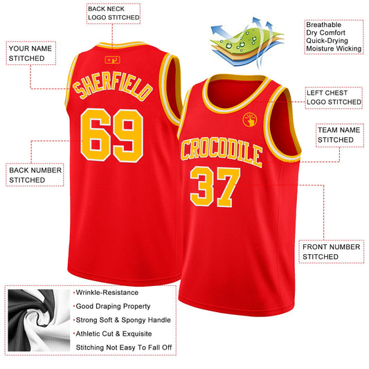 Custom Fire Red Gold-White Authentic Basketball Jersey - Sky-Custom