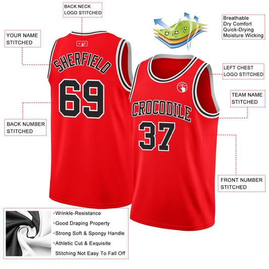 Custom Fire Red Black-White Authentic Basketball Jersey - Sky-Custom
