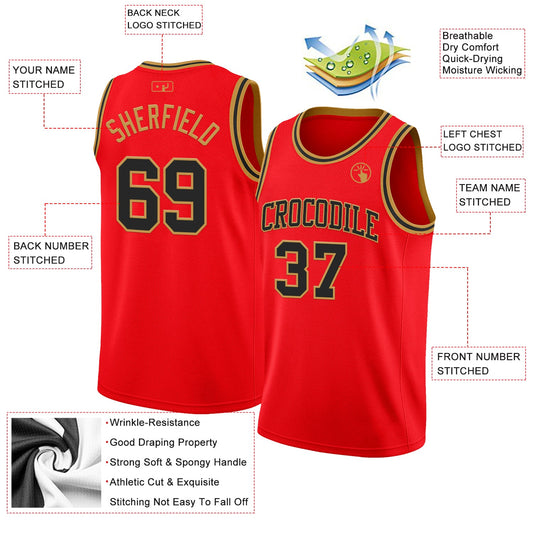 Custom Fire Red Black-Old Gold Authentic Basketball Jersey - Sky-Custom