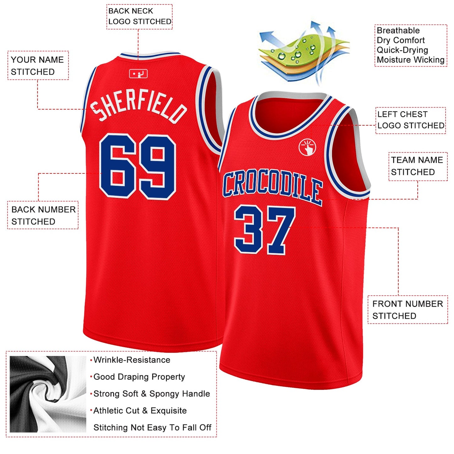 Custom Fire Red Royal-White Authentic Basketball Jersey - Sky-Custom