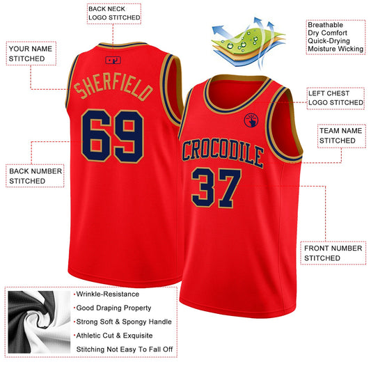 Custom Fire Red Navy-Old Gold Authentic Basketball Jersey - Sky-Custom