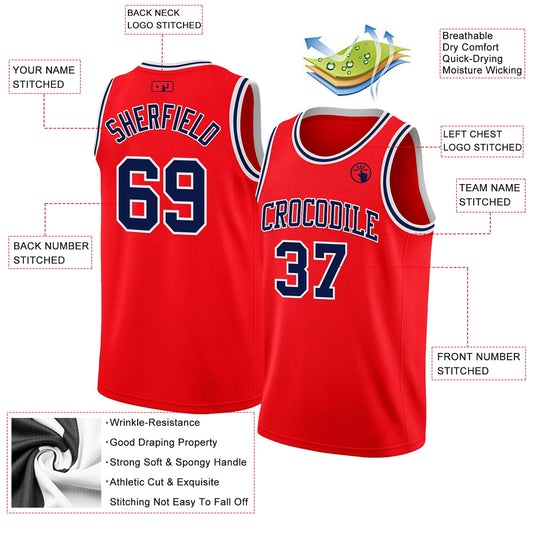 Custom Fire Red Navy-White Authentic Basketball Jersey - Sky-Custom