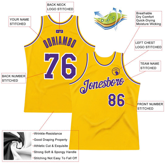 Custom Gold Purple-White Authentic Throwback Basketball Jersey - Sky-Custom